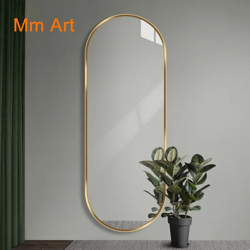 Full length mirror aluminum alloy frame oval full length mirror wall mounted explosion proof cloakroom decorative mirror