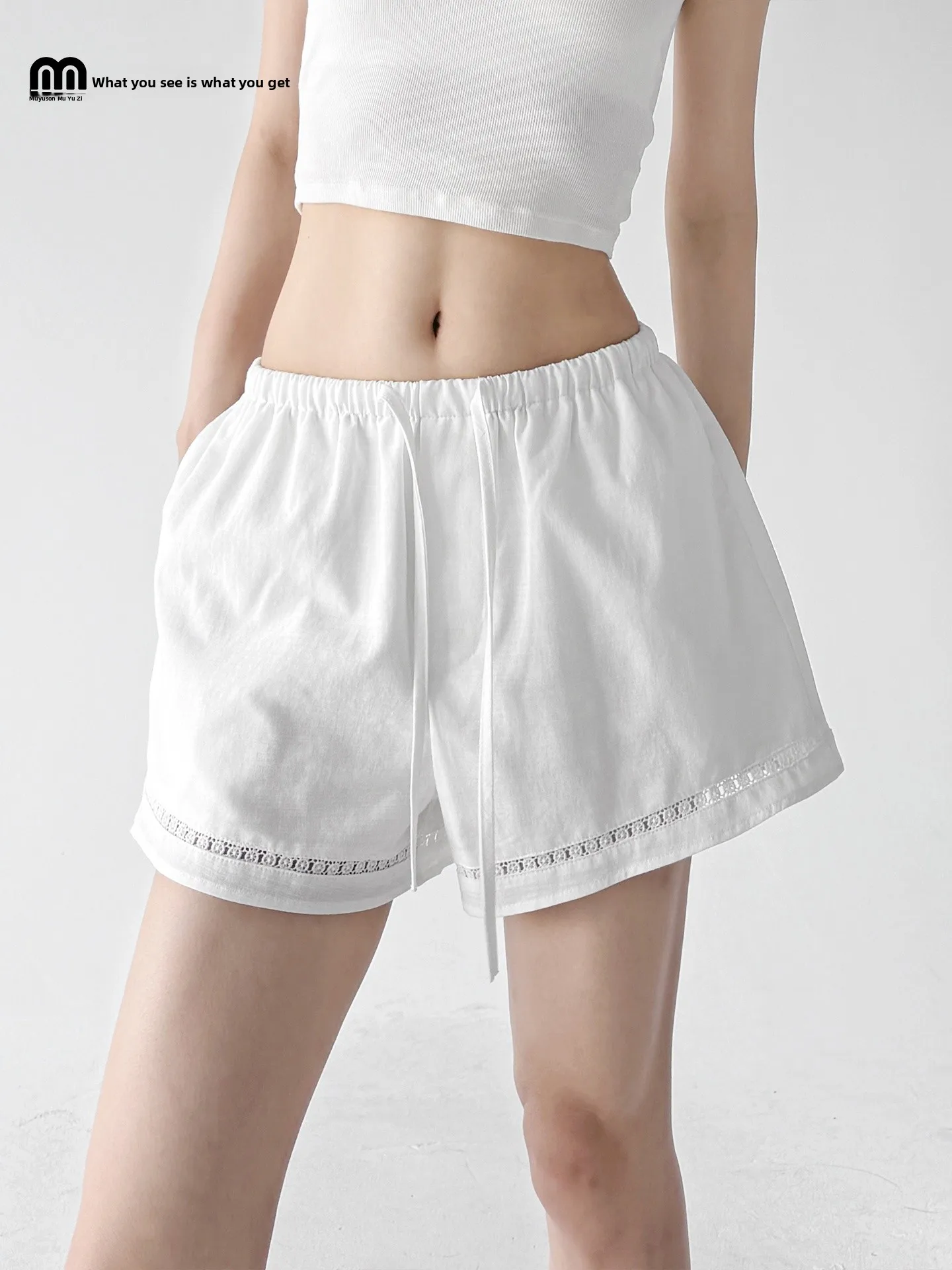 White Loose Women's Shorts Casual Outdoor Sporty Summer New Style Versatile Comfortable Cotton Lenzing Lyocell Fiber Pants