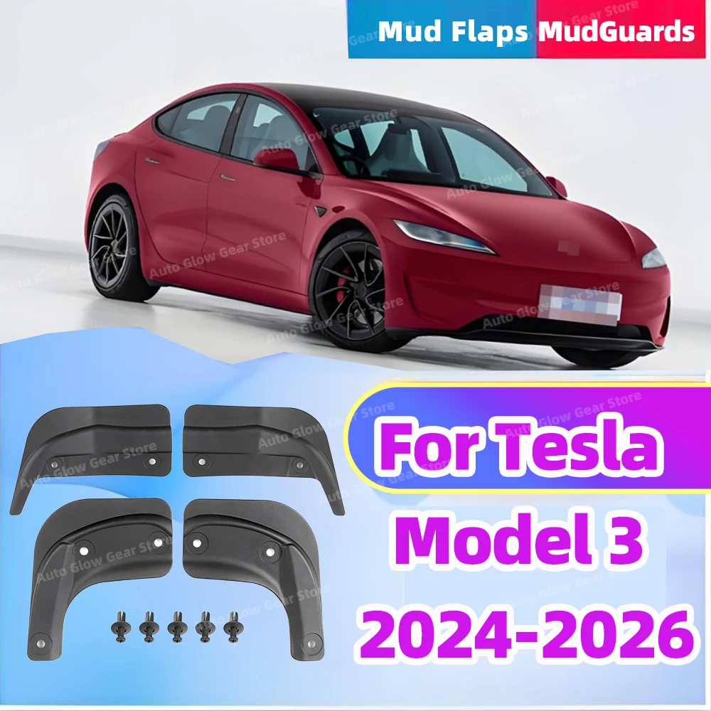 

1 комплект, передние и задние брызговики для Tesla Model 3 2024 2025 2026, брызговики, гибкие брызговики, автомобильная защита от песка