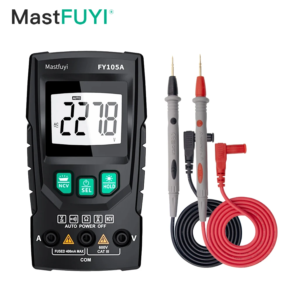 MASTFUYI FY105A AC DC LCD 디지털 멀티미터 전압계, 전류계, 옴 테스터, 높은 안전성, 휴대용 계량기 디지털 멀티미터