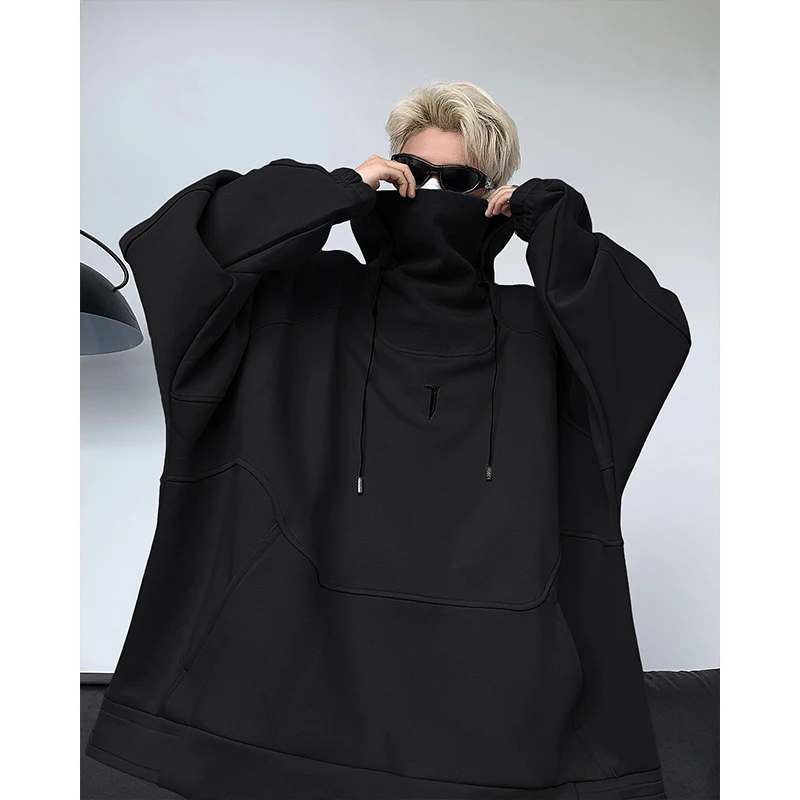 Men Hoodies Solid Turtlenck Sweatshirt High quality High Street Loose Unisex Oversize Fashion Pullover Hoodie Japanese Korea