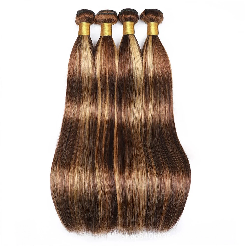 Bundles de tissage de cheveux humains raides, balayage ombré, blond, brun, cheveux bruts brésiliens, 1/3 faisceaux, richesse, 30 po, 100% cheveux humains