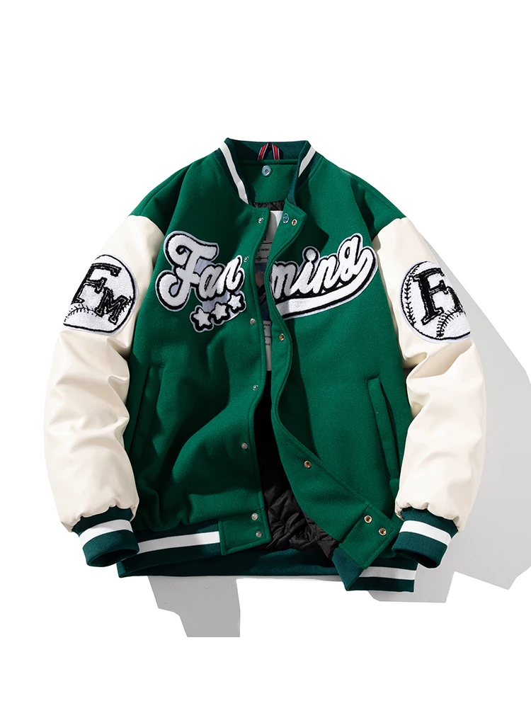 

Thiened American Sle Baseball Cotton Jaet for Men Couple Embroidery Loose Pilot Jaet Street Hip Hop Trendy Brand