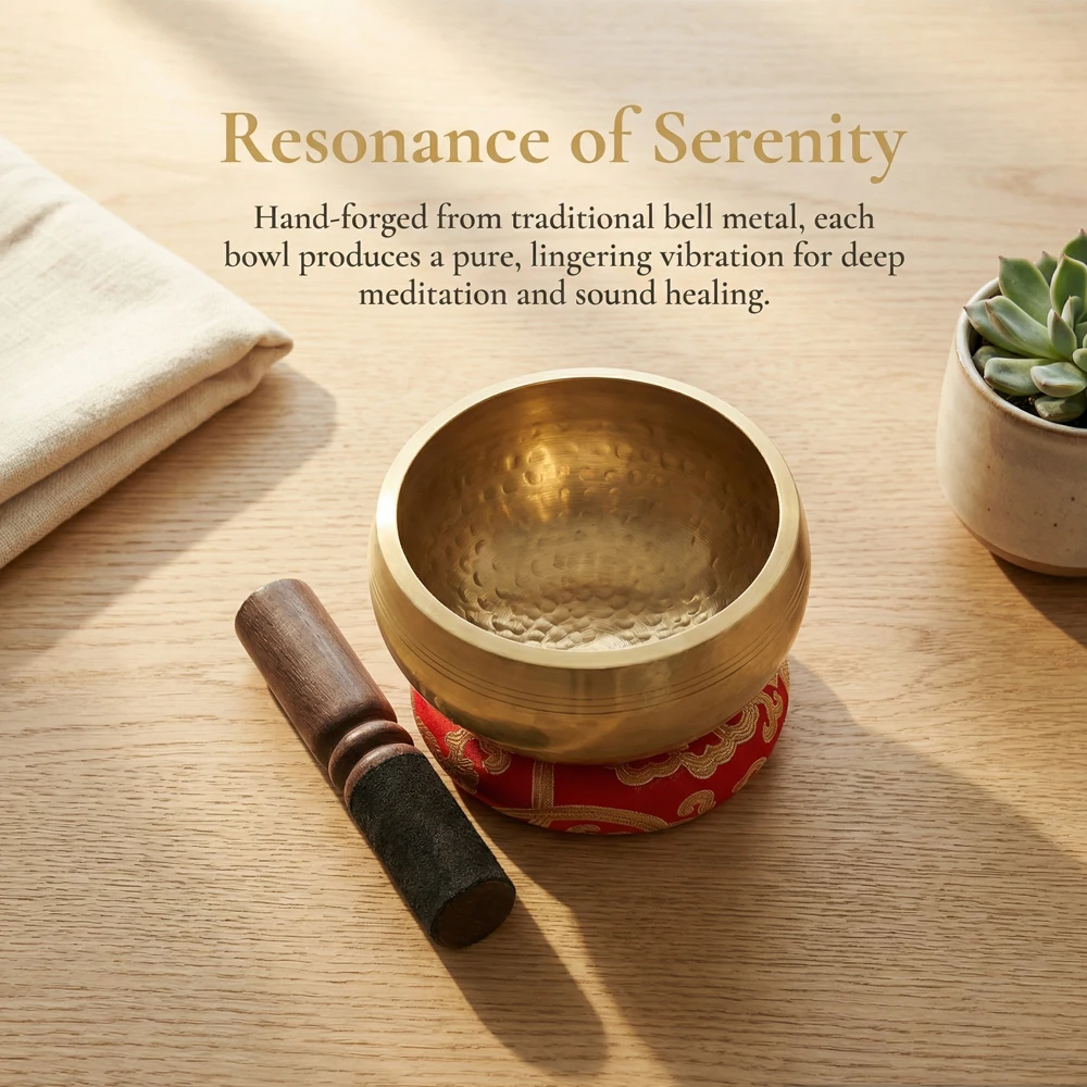 Tibetan Singing Bowl Set Sound Bowl Meditation Bowl Unique Gift Helpful for Meditation Yoga Stress Relief