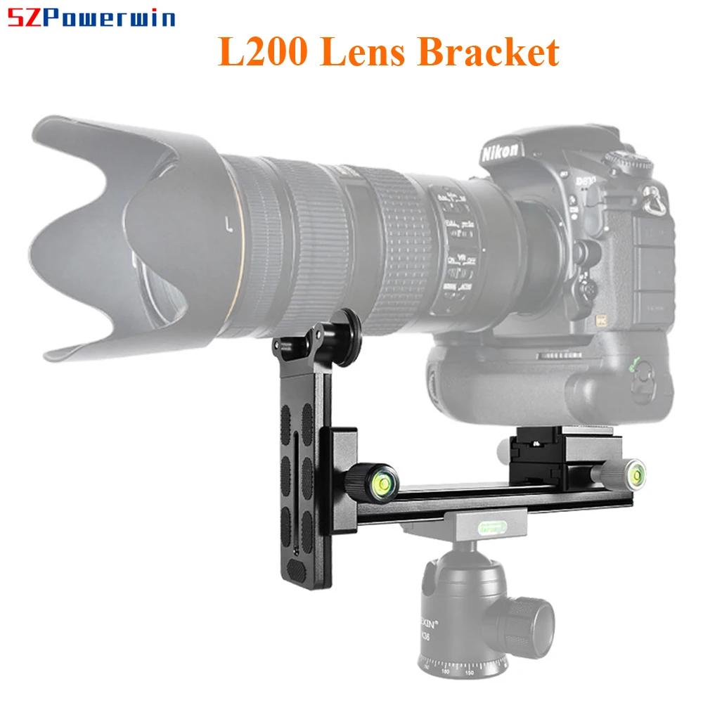 Powerwin L200 Telephoto Long Focus Lens Mount Support Bracket Holder Quick Release Plate Tripod Ballhead Gimbal Screw Adapter