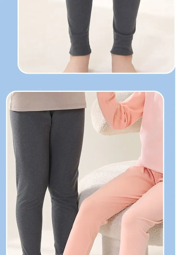 2-teiliges Winter-Set für Jungen, einfarbig, für Kinder, Thermo-Unterwäsche, Mädchen-Pyjama, nahtlose Baumwollhose für den Herbst, Kinder-Homewear – Detail 8