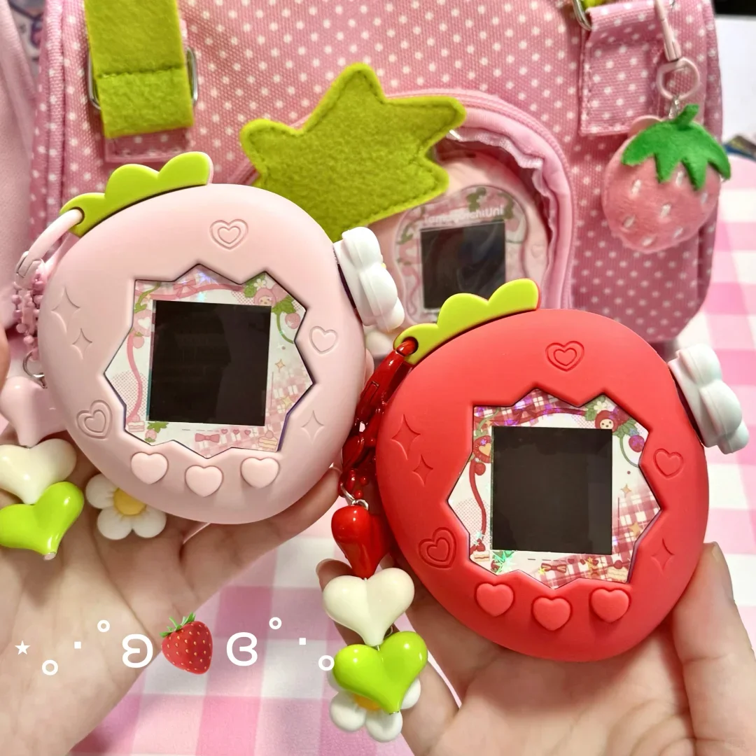 

In Stock Tamagotchi Smart Paradise Pet Machine Red Pink Strawberry Paradise Silicone Protective Case With Panel Paper & Keychain