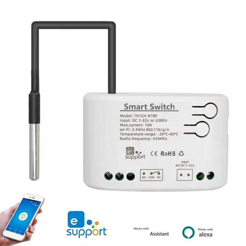 Приложение Ewelink WIFI умный переключатель температуры 10A термостат мониторинга 1CH модуль реле Wi-Fi