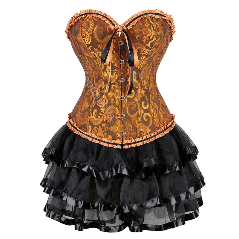 Sapubonva sexy corsets for women plus size costume overbust burlesque corset and skirt set tutu corselet victorian fashion gowns