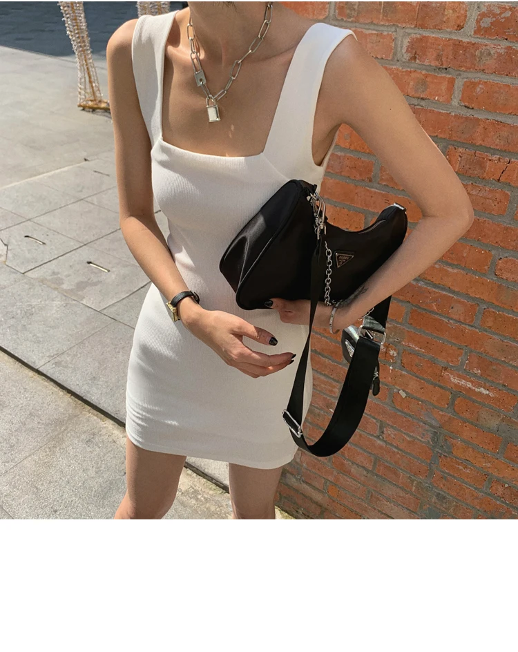 AOSSVIAO Sexy Slim Fit Bodycon Minikleider für Frauen 2026 Sommer Neuankömmling Schwarz Weiß Grau Tankkleid mit quadratischem Ausschnitt – Detail 12