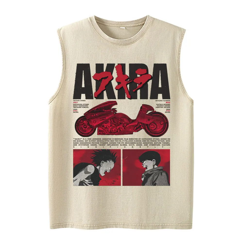 Anime Akira Shotaro Kaneda Tetsuo Shima Vintage Washed Tank Tops Men Women Clothing Sleeveless Oversized Vest T-shirt Streetwear