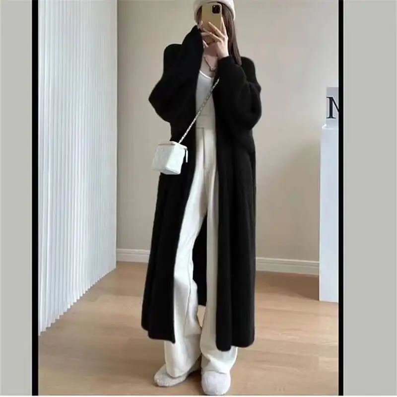 Sueter Mujer Invierno 2025 Korean Loose Sweater Women V Neck Solid Long Imitation Mink Knitted Cardigan Fairycore Jacket K48