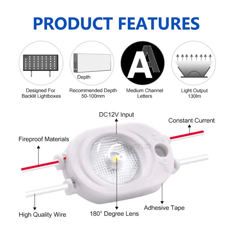 60PCS DC12V IP67 waterproof 2835 LED module RGB Diffuse Reflection Logo Backlight 3000K 4000K 6500K Color Temperature