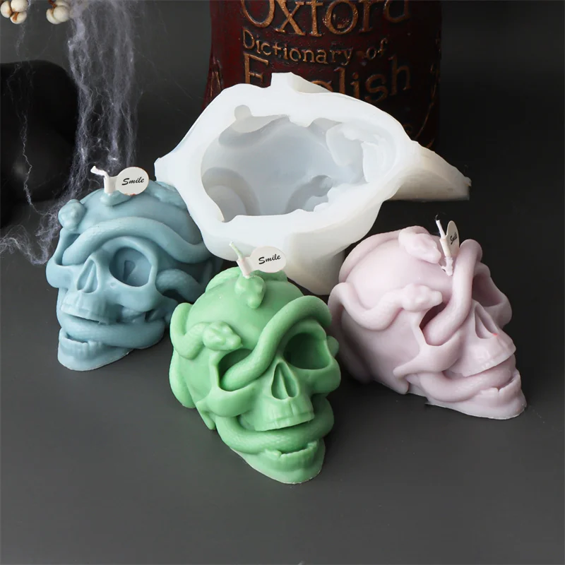 3D Schädel Schlange Silikon Kerze Form DIY Handgemachte Seife Gips Handwerk Harz Form Halloween Horror Haus Schreibtisch Dekor Kerze Form