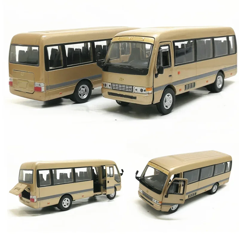 [Funny]Toyota Kodak Coaster van minibus LED Light and sound Pull-back simulation toy car Collection model toy kids birthday gift