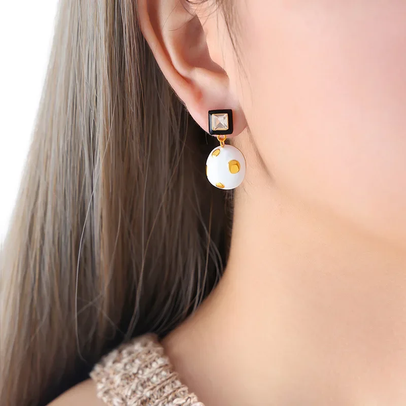 

Square Round Polka Dots Earrings French Eardrop For Women 2023 Gift Fashion Jewelry