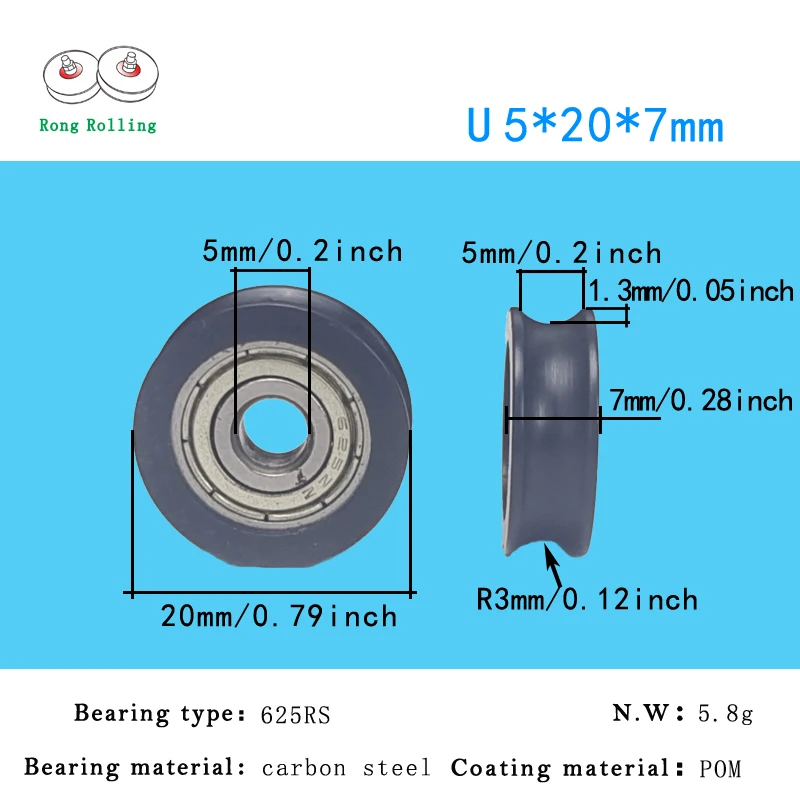 5*20*7 U groove door or window black color nylon bearing bore 5mm,Sliding wheels/rollers/pulleys diameter 20mm,thickness 7mm.