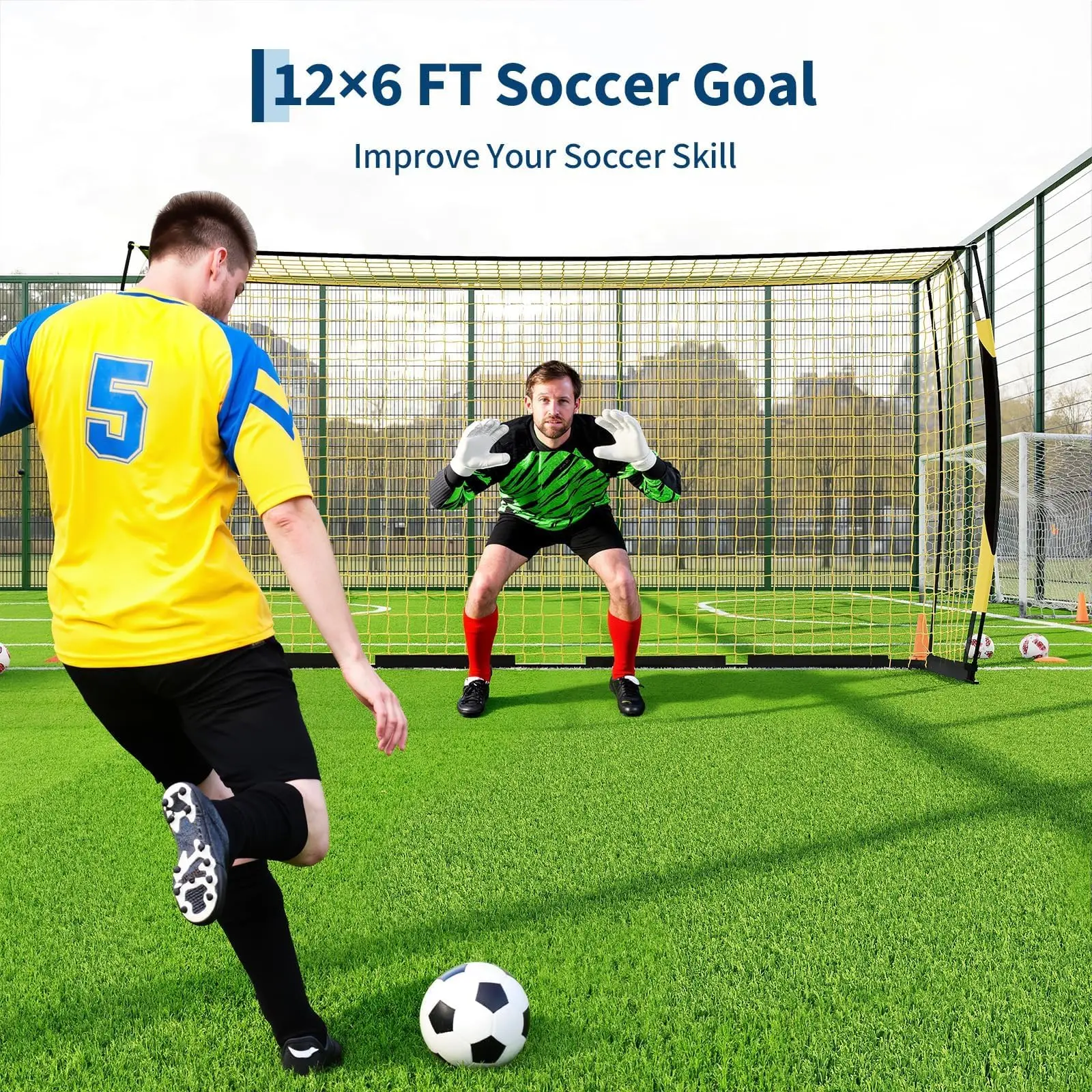 Soccer Goals, 12x6/ 6x4 FT Soccer Goal Set, Soccer Training Equipment Quick Setup, Portable Net Collapsible Metal Base