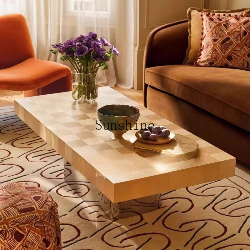 

Medieval checkerboard coffee table household design square French coffee table wabi-sabi