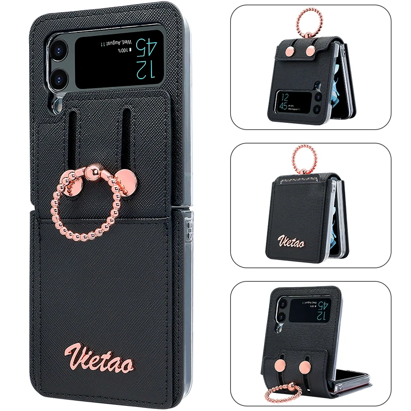

Luxury Ring Holder Leather Phone Case Suitable for Samsung Galaxy Z Flip 4 3 5g Card Insert Phone Case