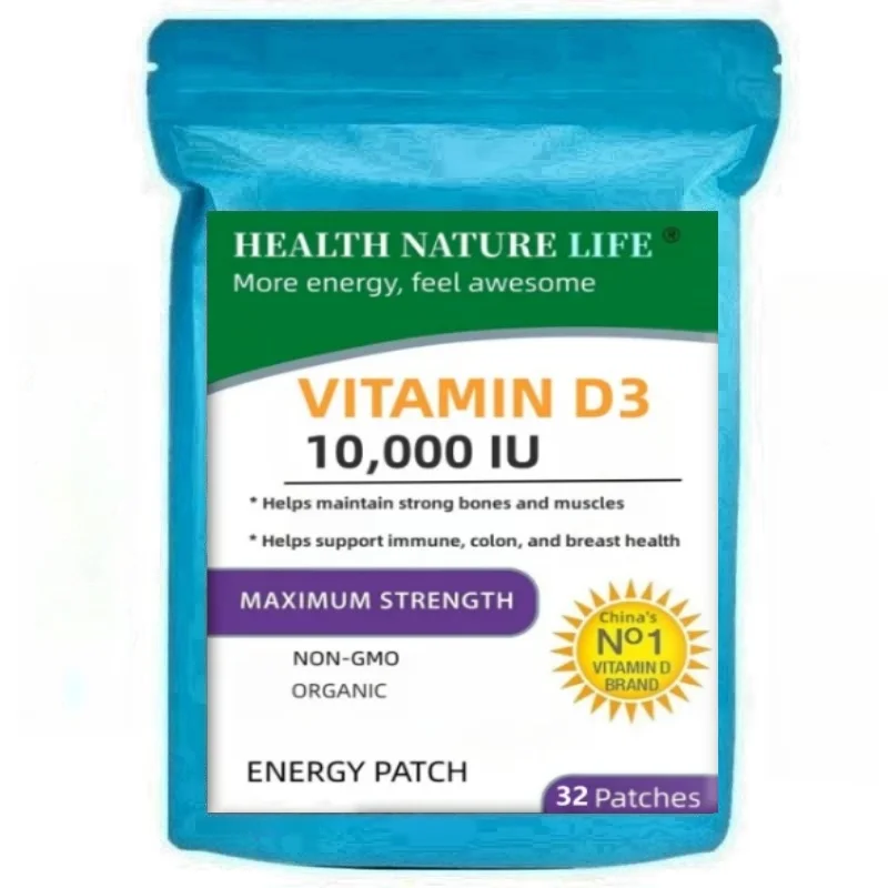 Vitamina D3 10.000 UI, parches de vitamina D Suministro de 9 semanas, contiene complejo de vitamina D y K Premium sin OGM