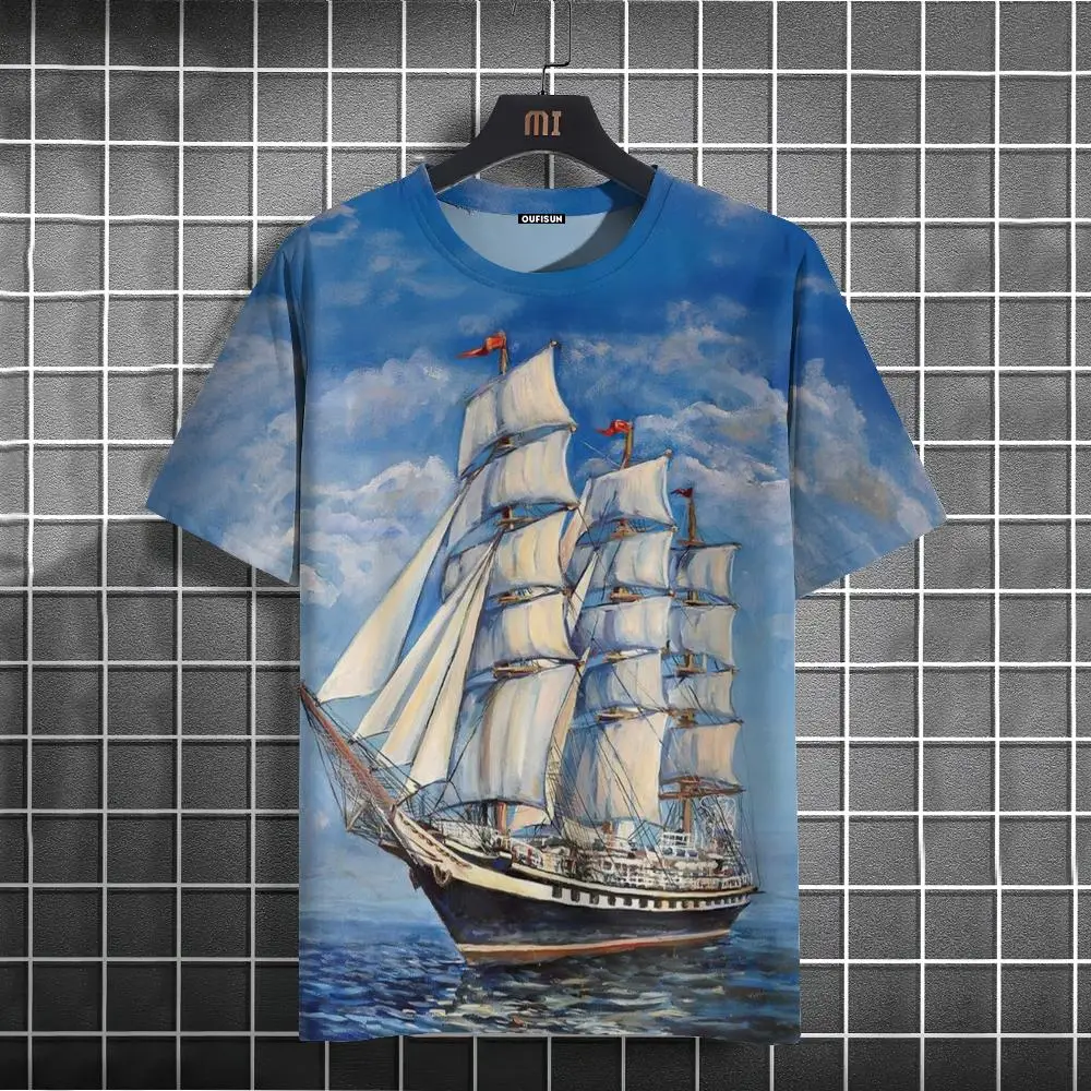 

Navigation Print T-Shirt Casual Men's Short Sleeve Tshirt Nautical Print Tops Mature Males Sweatshirt Tees Casual Men's Clothing