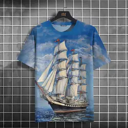 Navigation Print T-Shirt Casual Men's Short Sleeve Tshirt Nautical Print Tops Mature Males Sweatshirt Tees Casual Men's Clothing