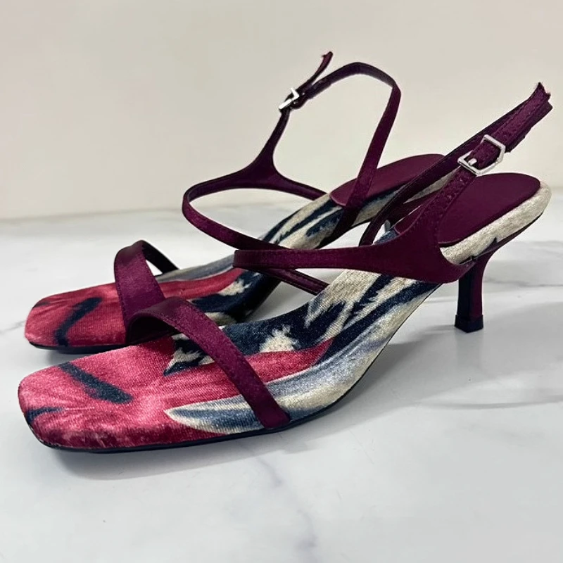 

Sexy Brand Designer High Heels Sandals Women Square Toe Ankle Strap Narrow Band Elegant Banquet Party Shoes Female Tacones Mujer