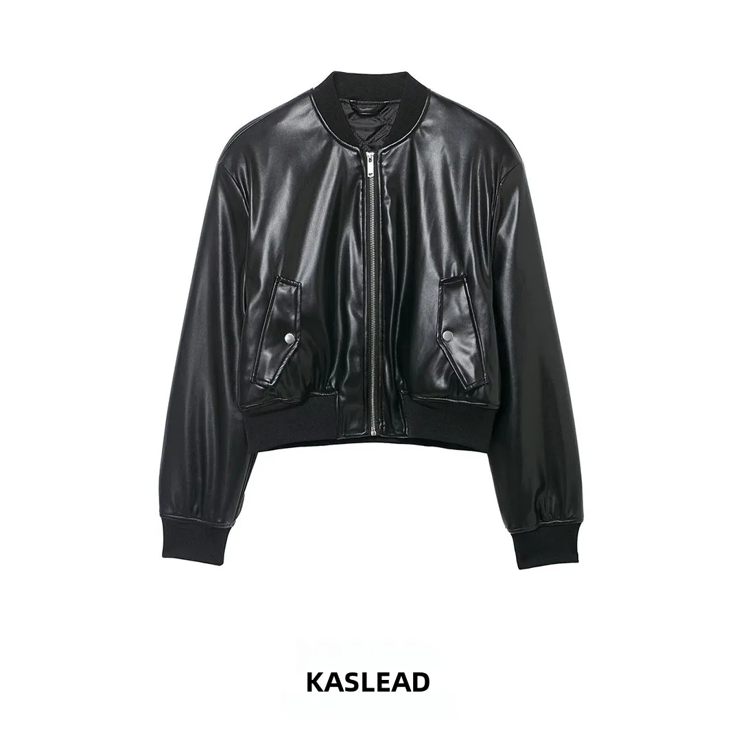 KASLEAD New Women's Loose Motorcycle Style Short Jacket Coat Design Sensation Polyester Fiber 100% Zipper Closure Long Sleeve