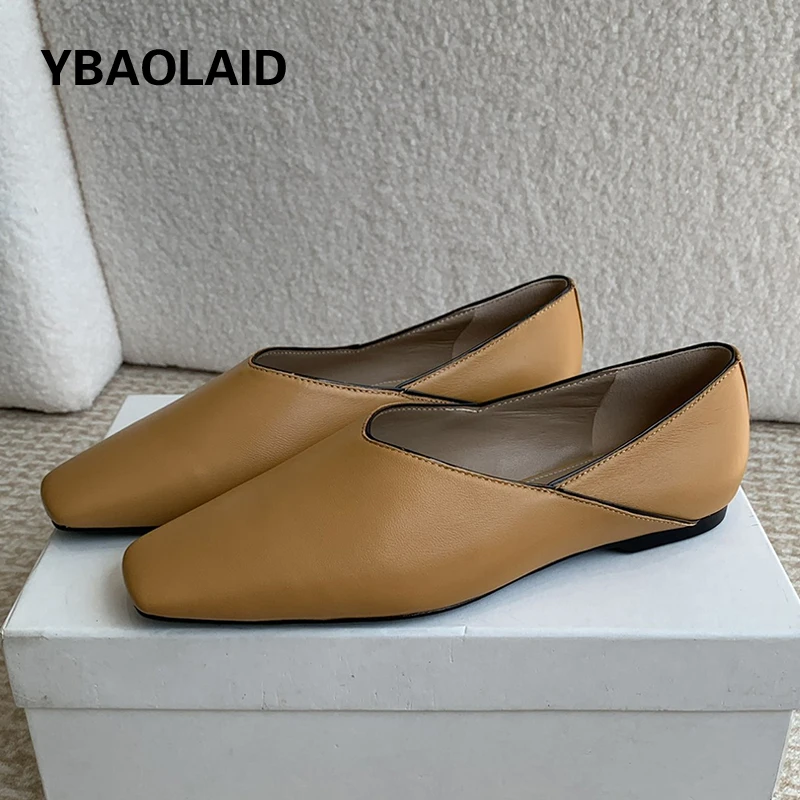 

Summer Autumn New Retro Square Toe Flat Heel Women Single Shoes Simple and Comfortable Real Leather Slip on Daily Shoes Leopard