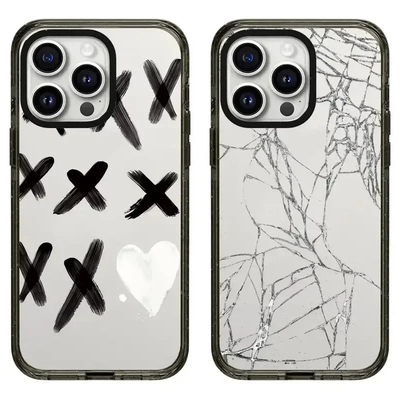 

2.0 Acrylic Black Border Creative Broken Glass Pattern iPhone 11 12 13 14 15 16 Pro Max Protective Case