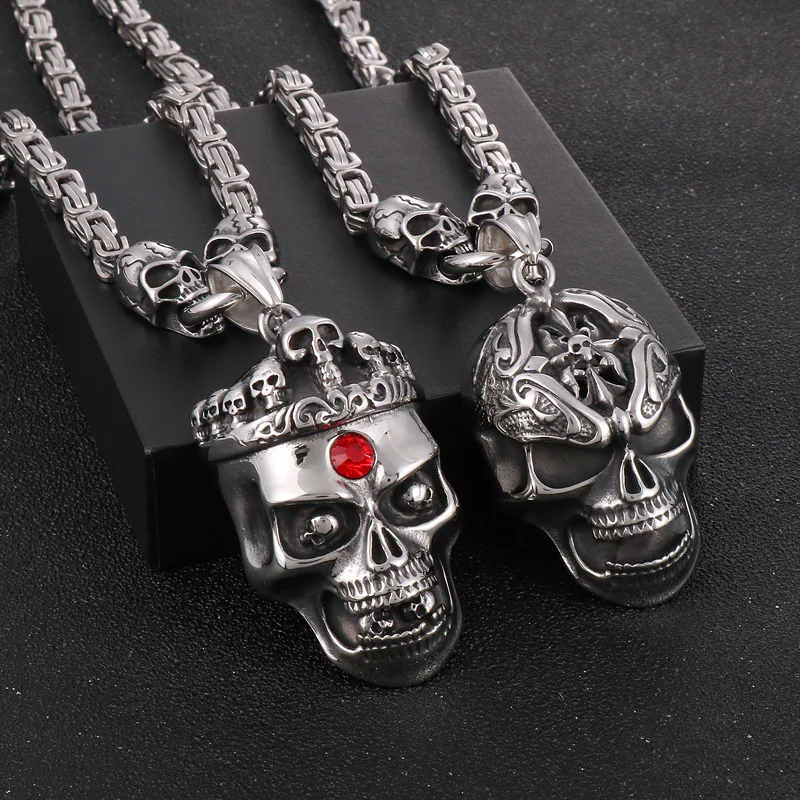 

Fongten Skull Necklace For Men Stainless Steel Square Box Chain Necklace Skeleton Collar Choker Male Silver Color Jewelry