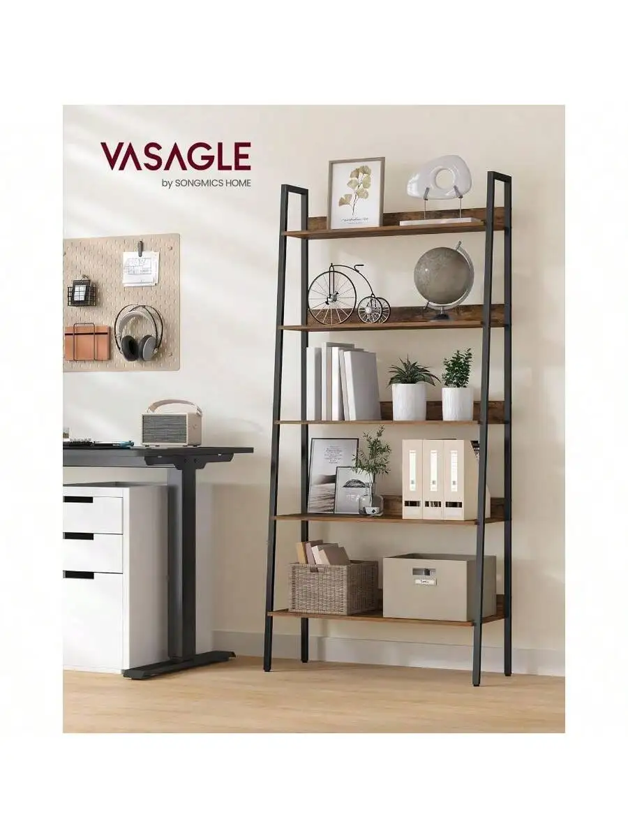 VASAGLE Bookshelf, 5-Tier Bookcase, Ladder Shelf for Home Office, Living Room, Bedroom, Kitchen