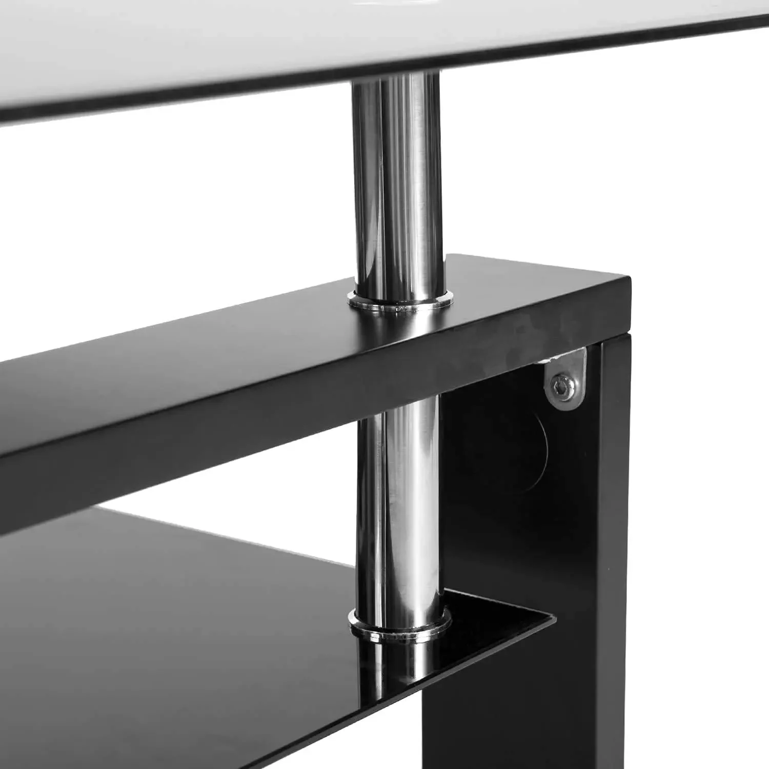 Rechthoekige Glazen Salontafel, Moderne Salontafel Aan De Zijkant Met Onderste Opslagplank Glas 2-Tier Thee-Eindtafel Voor De Woonkamer