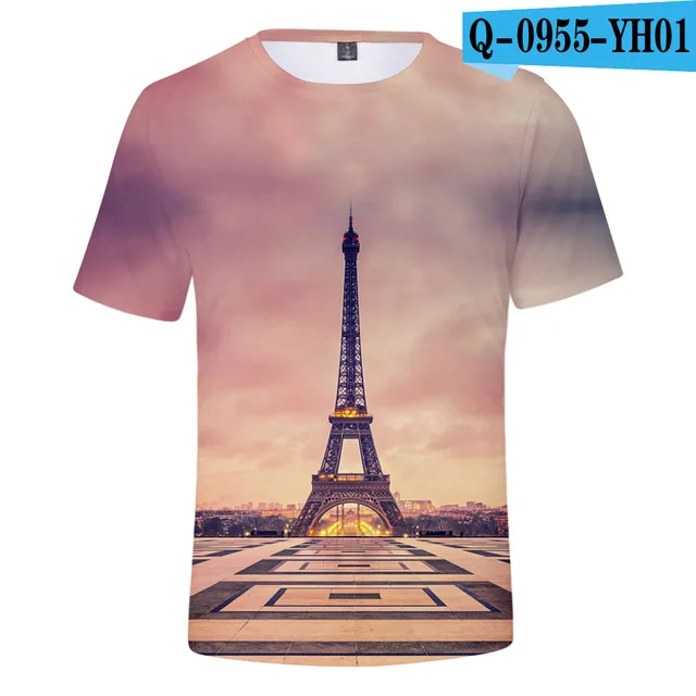 Tshirts France Paris Eiffel Tower 3D Print Summer Tees Streetwear Crew Neck  Short Sleeve Casual Oversized Men Women kids Tops