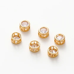 2/4/6Pcs 18K Gold Plated Rhinestone Round Beads Brass Metal Cubic Zirconia Spacer Beads DIY Jewelry Making Accessories