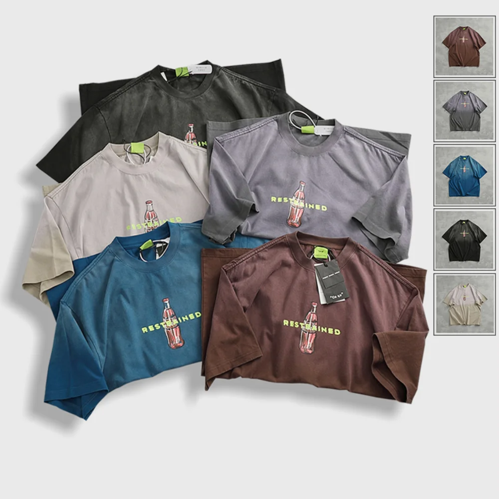 

Heavy heavy wash short sleeve Tee male high street fashion gradient color to do old cotton summer loose half sleeve T