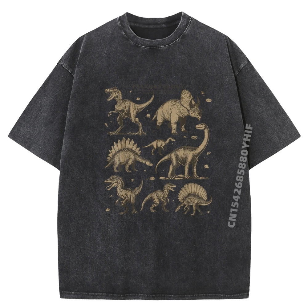 

Paleontology Dinosaur Science Teacher Vintage Fashion T Shirt Men Spring Streetwear Men Loose Washed Shirt Punk Style