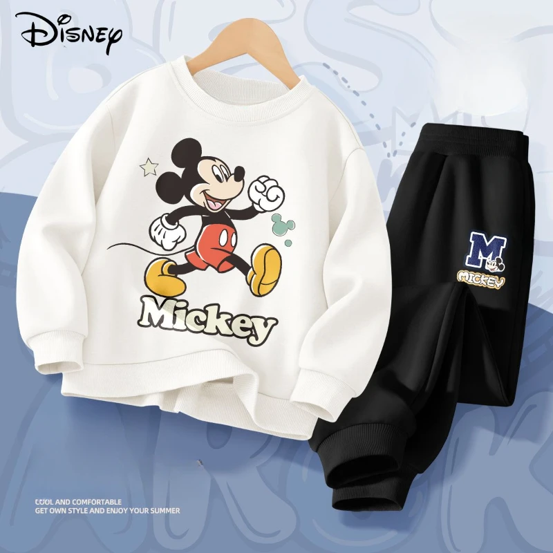 Disney Children\'s Hoodies Sets Spring and Autumn Mickey Printed Boys Sweatsuit Kids Breathable Pullover and Pant Two Piece Set