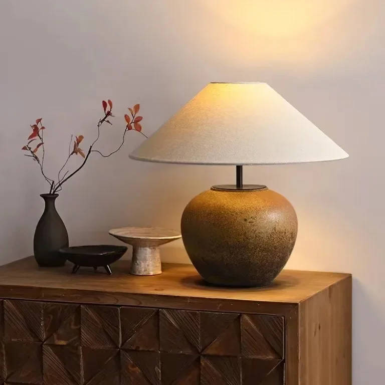 Handmade pottery pot table lamp homestay designer medieval living room bedroom Chinese ornaments decorative table lamp