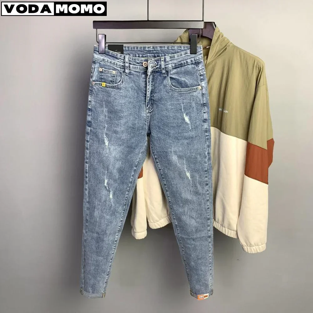

Модельер Мужские Джинсы Ретро Стрейч Slim Fit Окрашенные Рваные Джинсы Мужские Корейский Стиль Винтаж Повседневные Джинсовые Брюки Уличная Одежда