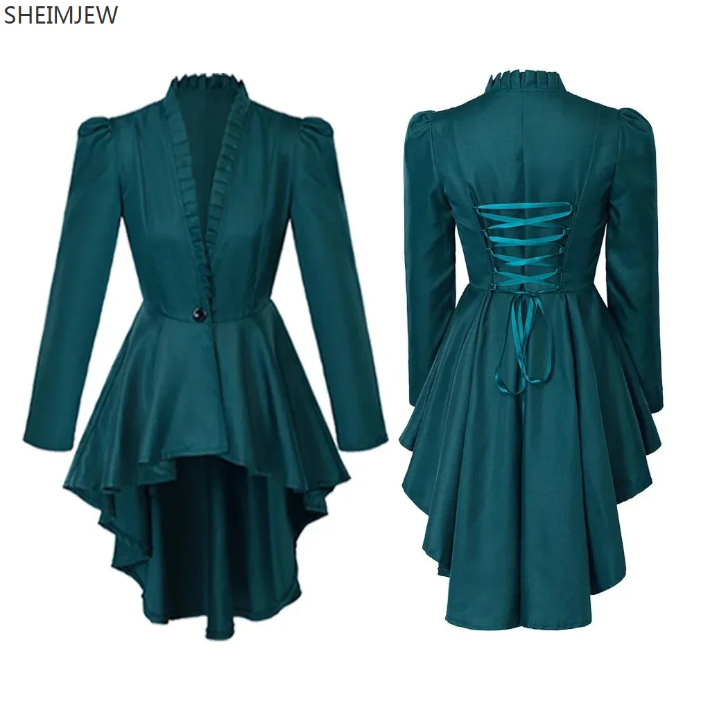 Women Medieval Victorian Vintage Dresses Gothic Steampunk Trench Coat Hem Tuxedo Halloween Carnival Party Stage Showing Dress Up