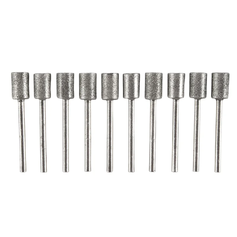 AA63 HOT 10 Pieces Diamond Bit Diamond Grinding Bits Head 1/8 Shank 8Mm Cylinder Head Diamond For Most Rotary Tool Bit Grinder