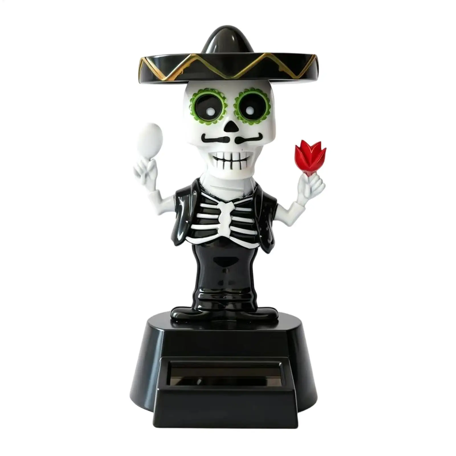 Solar Powered Dancing Skeleton Doll Dashboard Ornament Car Decoration Cute Halloween Shaking Head Figurine No Battery Needed