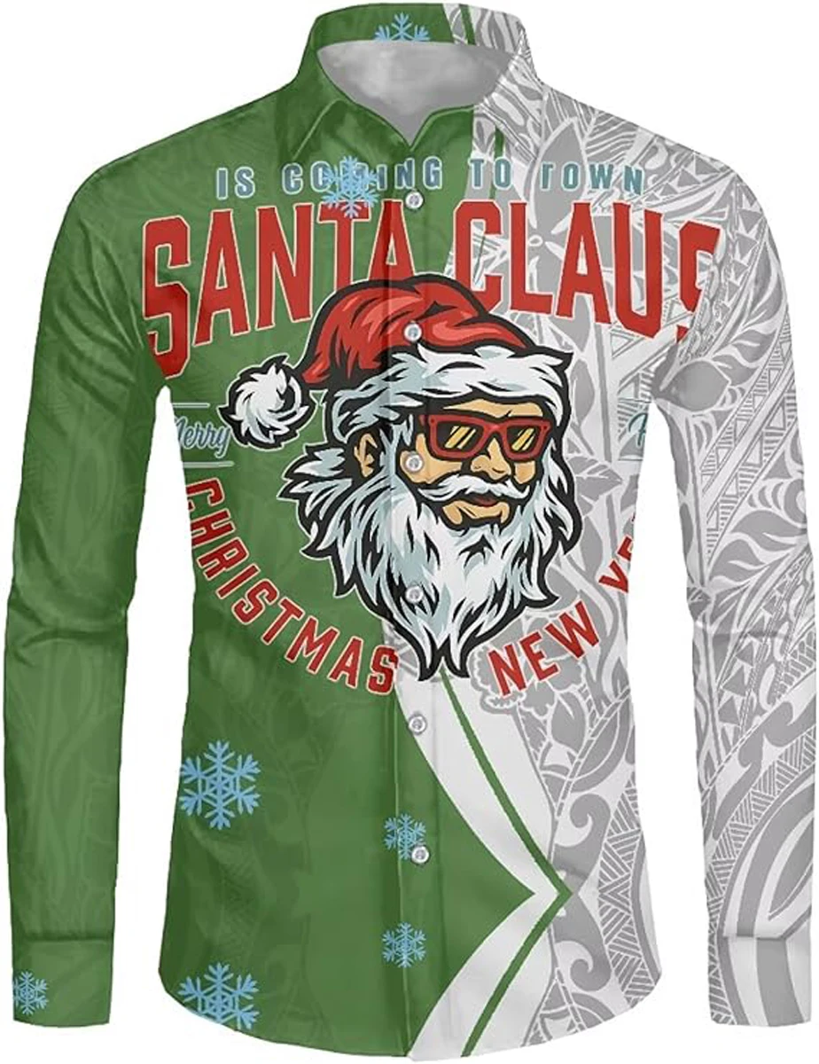 New Men's Christmas Shirt - Soft Long-Sleeved/Short-Sleeved Button-Down Shirt with Reindeer Print Hawaiian Shirt Holiday Parties