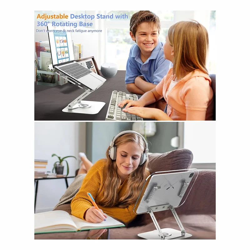 

AB42-Acrylic Book Stand With 360° Rotating Base & Page Clips, Desktop For Cookbook, Sheet Music