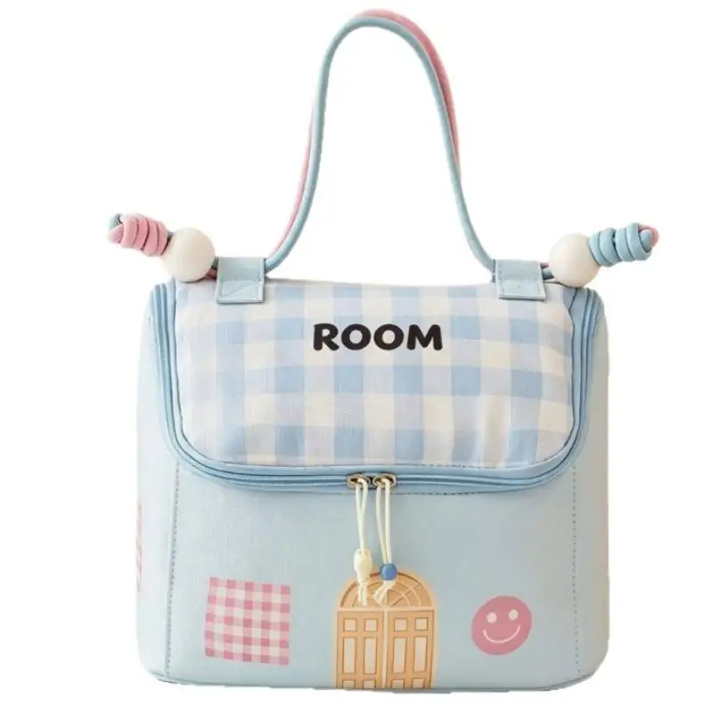 Große Kapazität, wasserdicht, Dopamin, niedliche kleine Kosmetiktasche in Hausform, tragbare Aufbewahrungstasche, Bento-Lunchbox-Tasche, Kulturbeutel – Detail 8