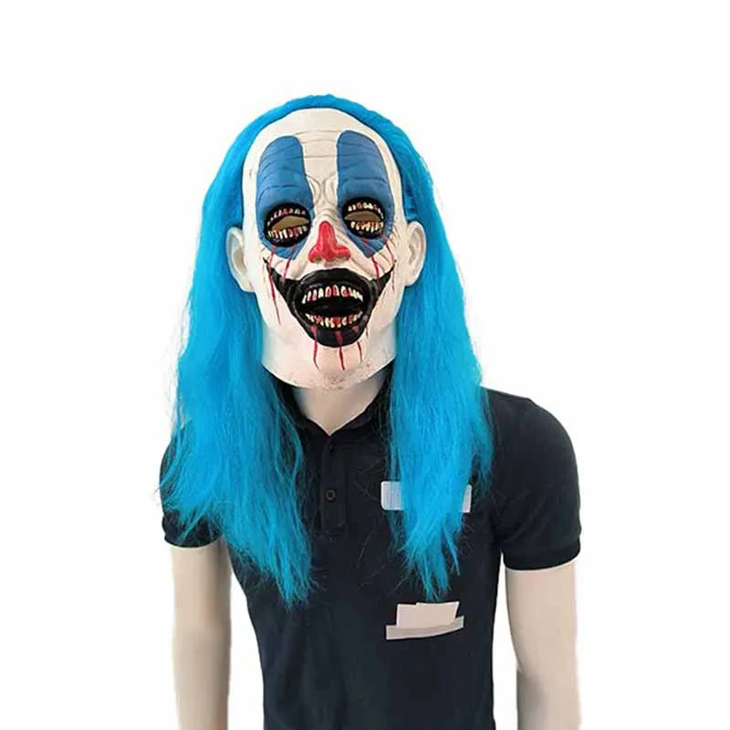 

Funny Clown Mask Halloween Horror Costume Prop Blue-haired Clown Latex Mask Amusement Park & Haunted House Prank Role-play Mask