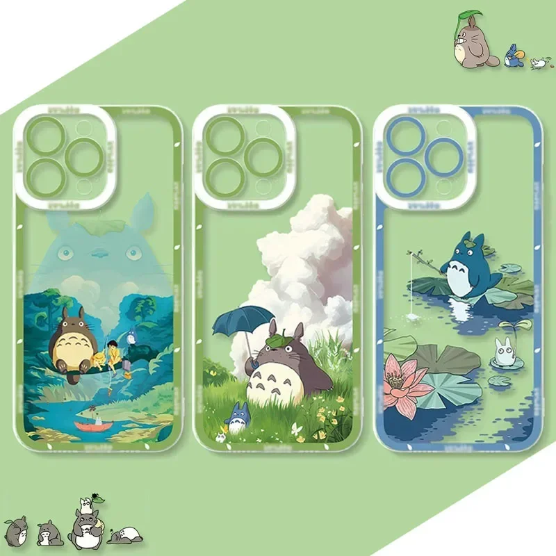 Cute Anime T-TotoroS Phone Case For iPhone 16 Pro Max 15 14 Plus 13 12 11 Pro XR XS X 8 7 SE 2020 Soft Silicone Clear Back Cover