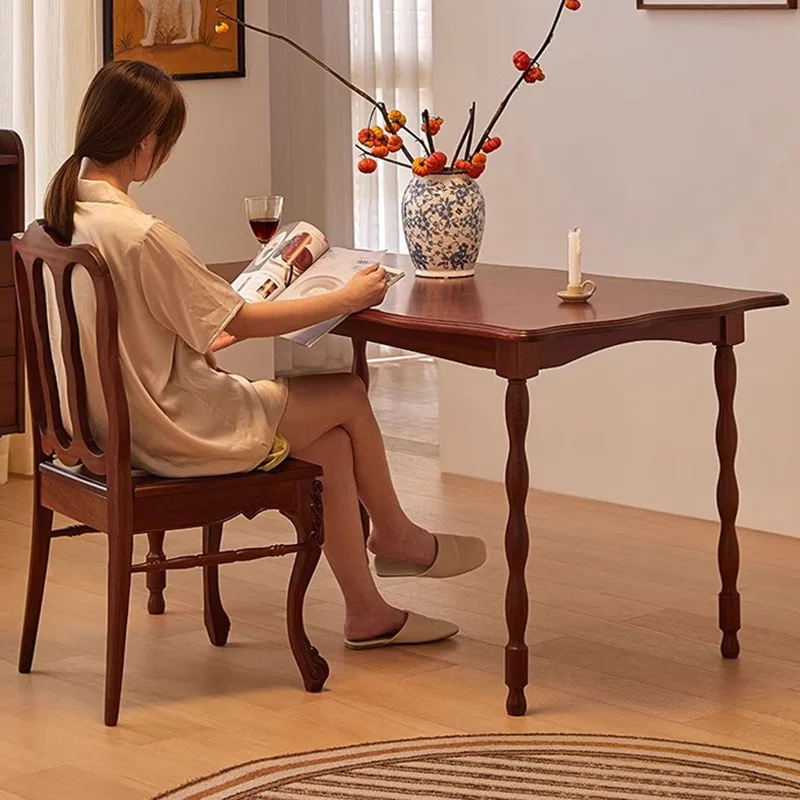 French wave dining table solid wood retro petal solid wood rectangular antique table small household